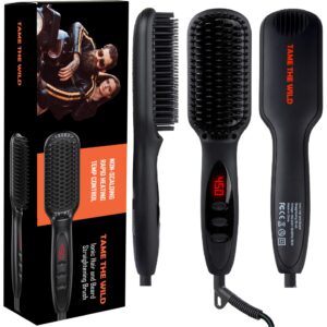 Tame The Wild Pro Beard Straightener for Men - Premium Heated Beard Brush - Anti-Scald Ionic Generator - 12 Temp Settings - LED Display - Best for Beards Over 2" Long