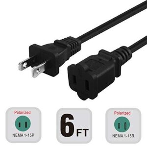 6FT(1.8M) Polarized US 2-Prong Male-Female Extension Power Cord Cable, 2 Outlet Extension Cable Cord US AC 2-Prong Male/Female Power cable10A/125V,Nema 1-15P to 1-15R Cable Polarity