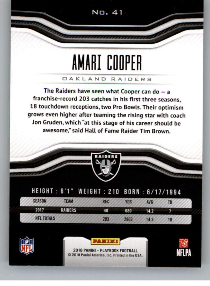 2018 Panini Playbook #41 Amari Cooper Oakland Raiders NFL Football Trading Card