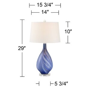 Possini Euro Design Taylor 29" Tall Teardrop Modern Coastal End Table Lamp Blue Art Glass Single Fabric White Shade Living Room Bedroom Bedside Nightstand House Office Home Kitchen Entryway Console