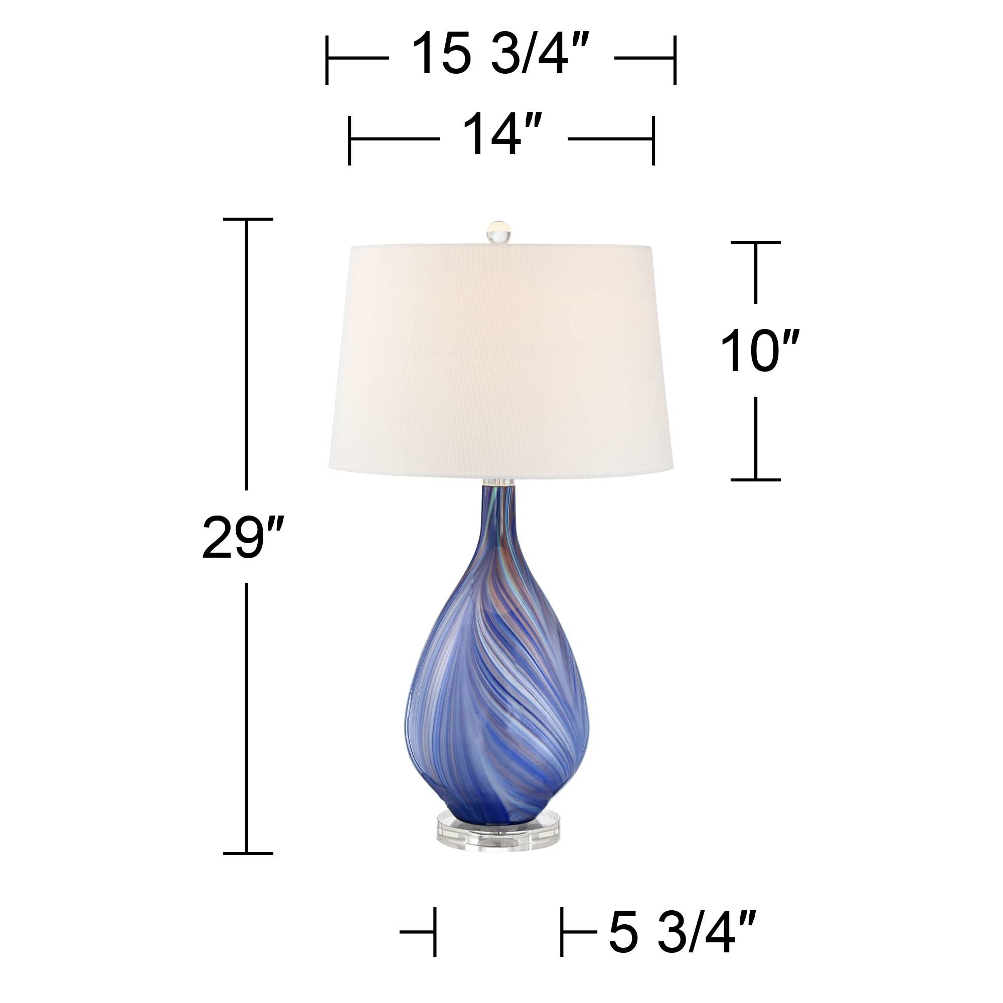 Possini Euro Design Taylor 29" Tall Teardrop Modern Coastal End Table Lamp Blue Art Glass Single Fabric White Shade Living Room Bedroom Bedside Nightstand House Office Home Kitchen Entryway Console