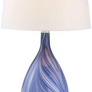 Possini Euro Design Taylor 29" Tall Teardrop Modern Coastal End Table Lamp Blue Art Glass Single Fabric White Shade Living Room Bedroom Bedside Nightstand House Office Home Kitchen Entryway Console