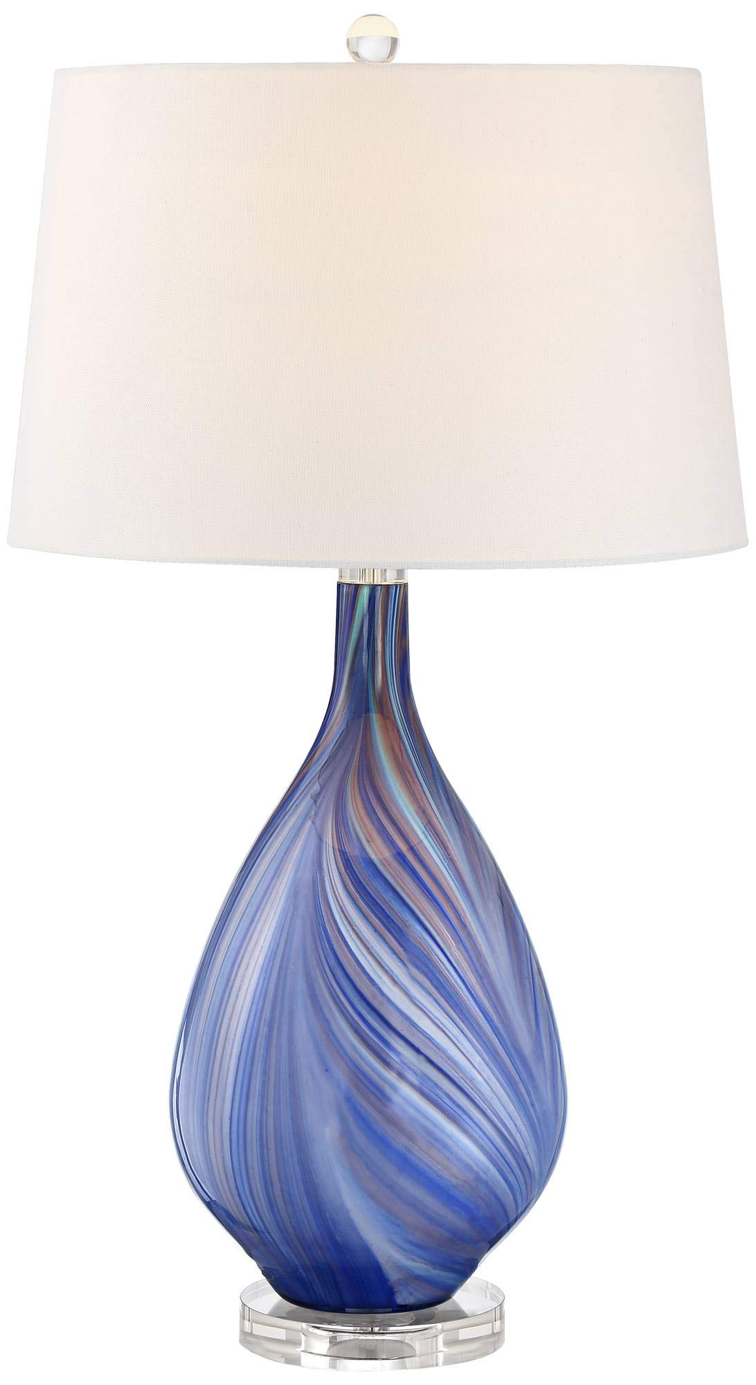 Possini Euro Design Taylor 29" Tall Teardrop Modern Coastal End Table Lamp Blue Art Glass Single Fabric White Shade Living Room Bedroom Bedside Nightstand House Office Home Kitchen Entryway Console