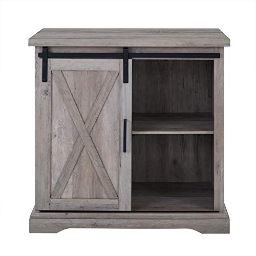 Pemberly Row 32" Farmhouse Sliding Barn Door Wood Accent Chest Home Coffee Station Buffet Storage Cabinet in Gray Wash