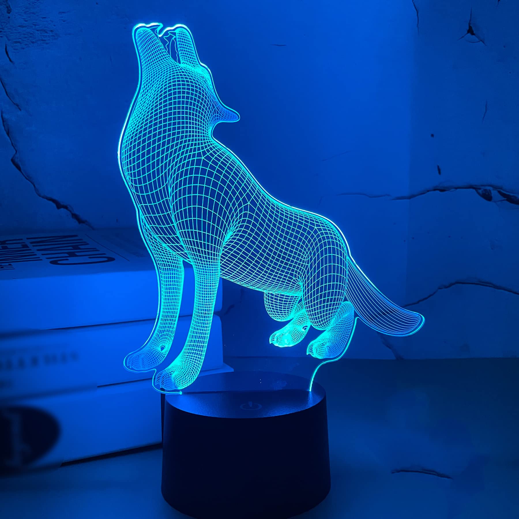 FULLOSUN Wolf Gift 3D Light, Optical Illusion Bedside Night Lamp, 16 Color Changing with Remote Control Creative Room Decor Best Birthday for Kids Boys Men