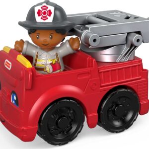 Fisher-Price Little People Toddler Toy to The Rescue Fire Truck Push Along Vehicle with Firefighter Figure for Ages 1+ Years