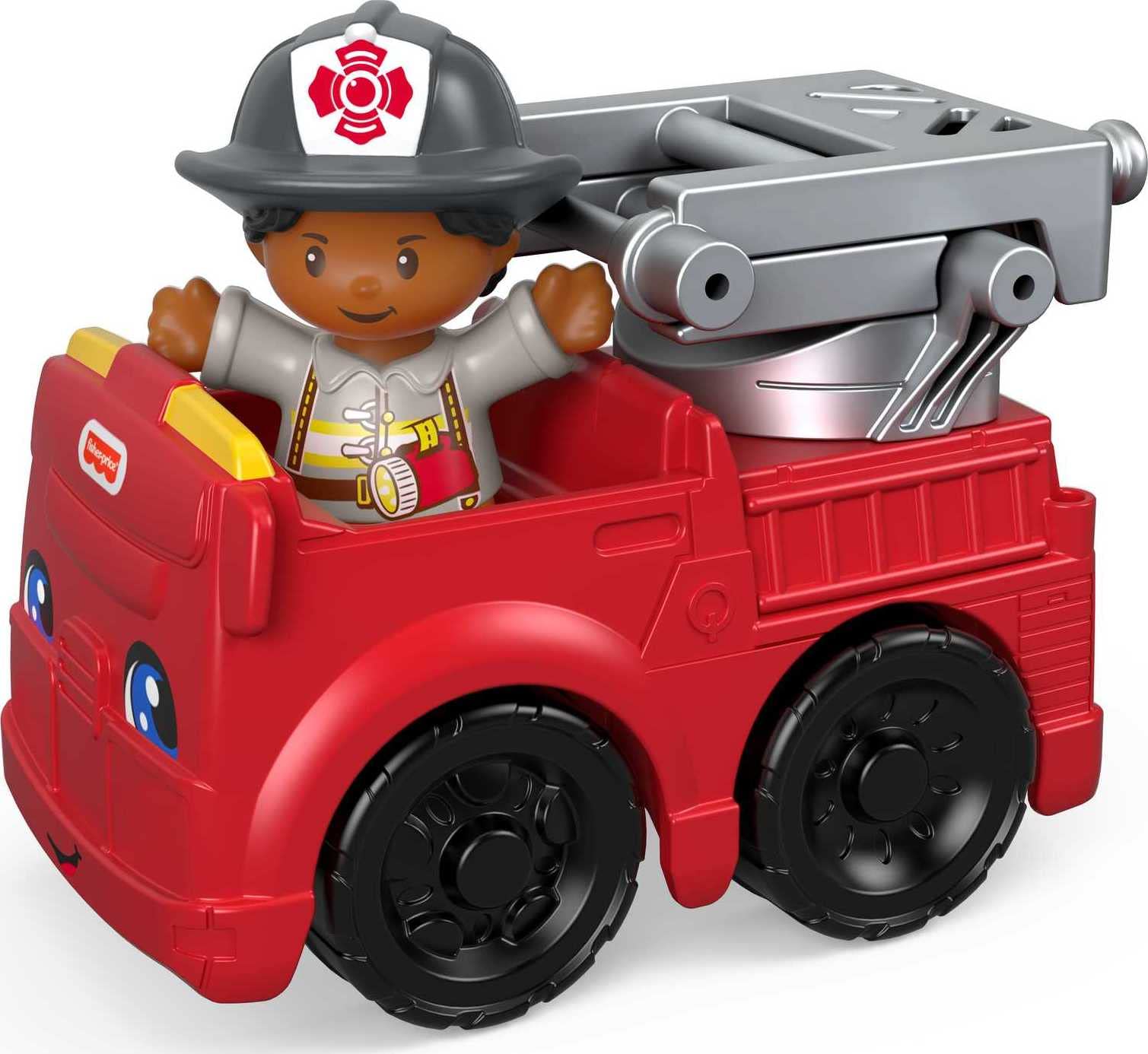 Fisher-Price Little People Toddler Toy to The Rescue Fire Truck Push Along Vehicle with Firefighter Figure for Ages 1+ Years