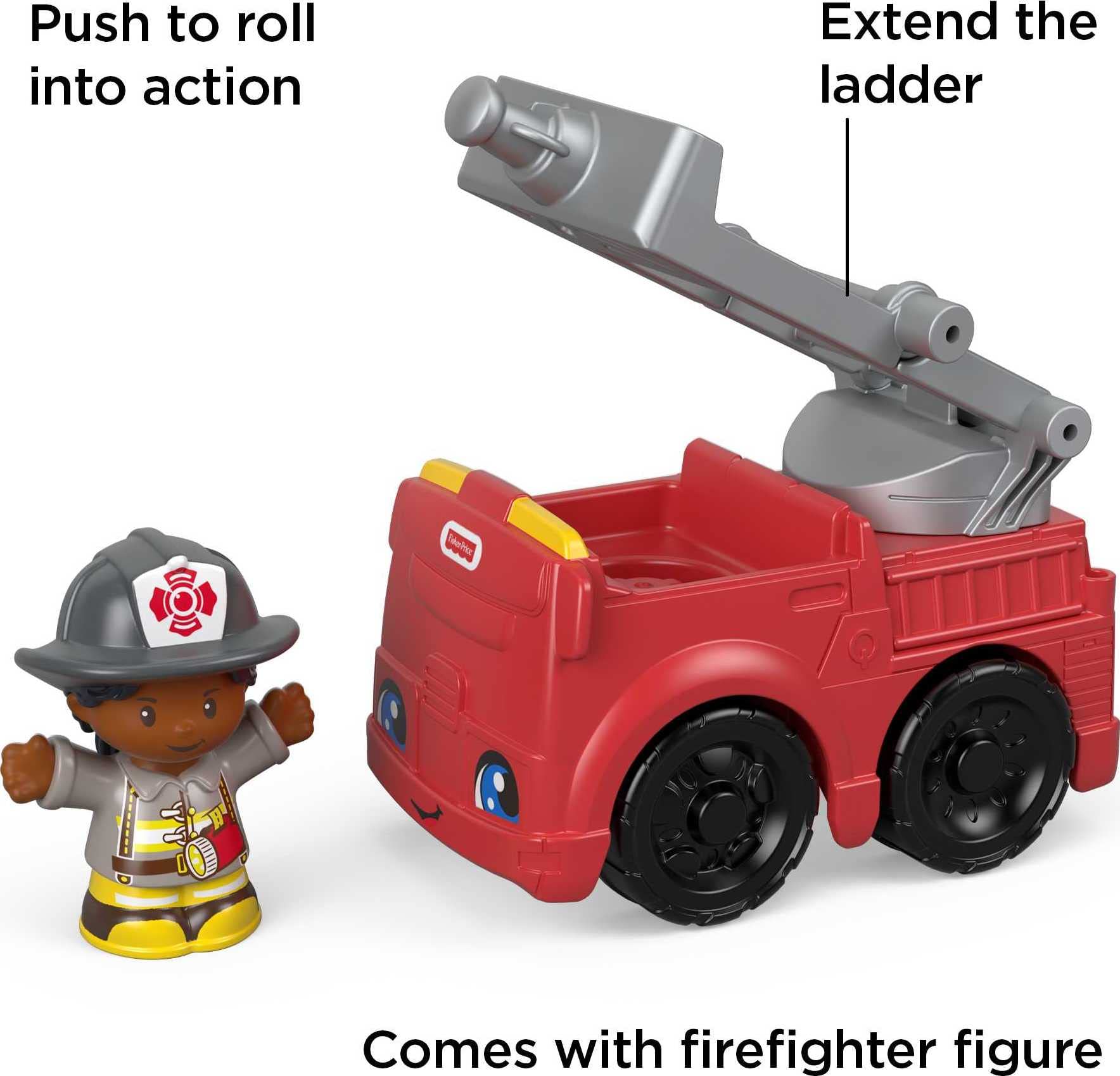 Fisher-Price Little People Toddler Toy to The Rescue Fire Truck Push Along Vehicle with Firefighter Figure for Ages 1+ Years