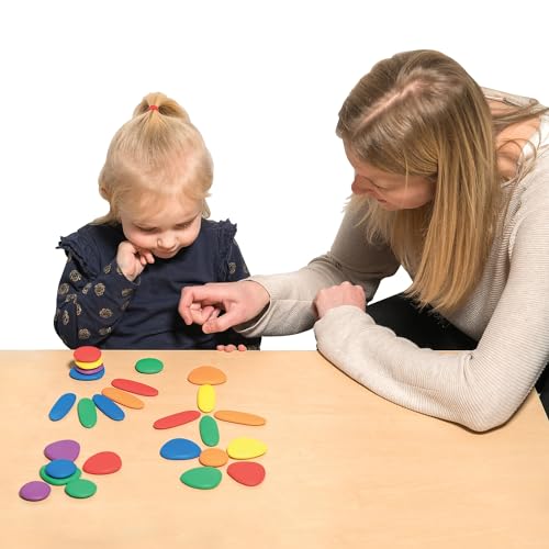 Rainbow Pebbles Activity Set - Junior - Ages 18M+ - Includes 16 Activity Cards - Sorting and Stacking Stones - Early Math Manipulative for Children - First Counting and Construction Toy