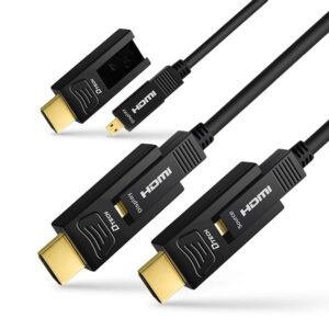 dtech 164 ft 4k fiber optic hdmi cable 4k60hz 4:4:4 hdcp 2.2 18gbps high speed standard hdmi to micro hdmi optical cord with removable ends for tv projector computer monitor (50-meter, black)