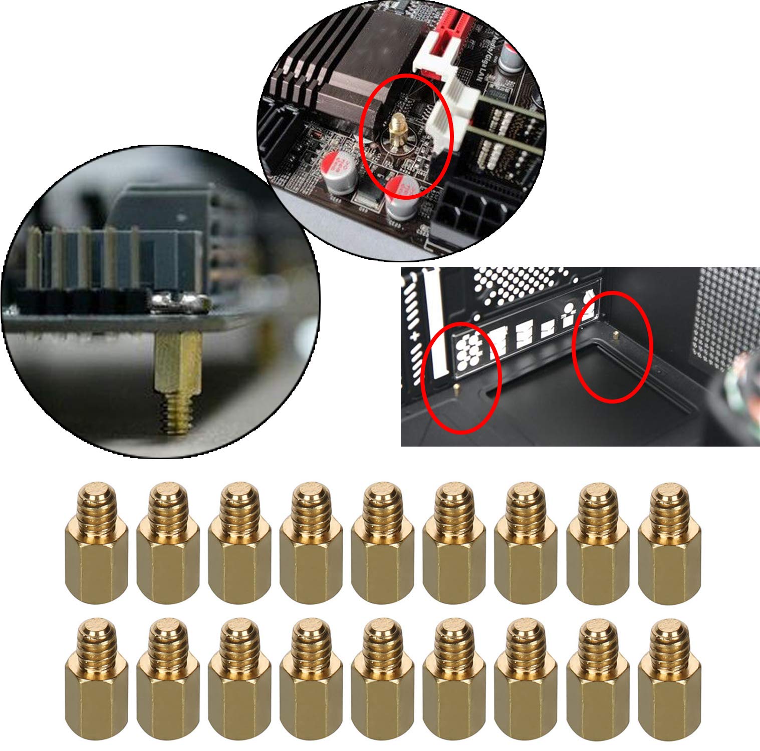 HanTof 6-32 Brass Motherboard Standoffs,ATX Case Standoffs, ATX Standoff for ATX Computer Case - 20 Pack