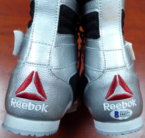 Sports Memorabilia Floyd Mayweather Jr. Autographed Reebok Silver Boxing Shoes Beckett BAS Stock #121801 - Autographed Boxing Equipment