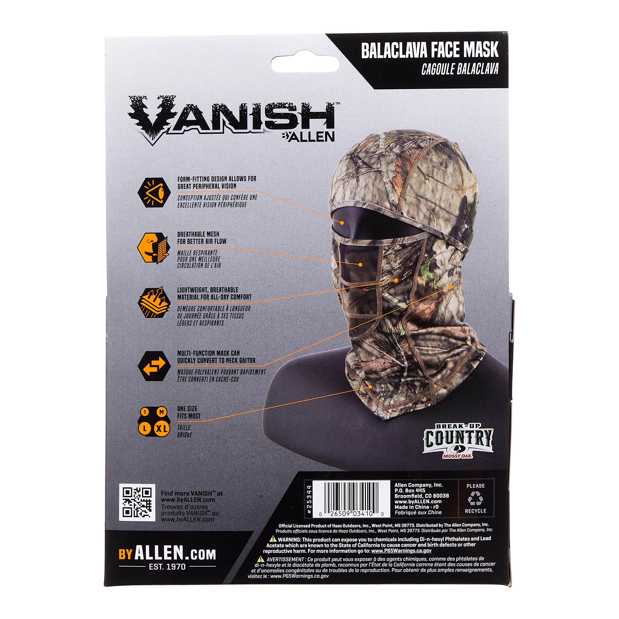 Allen Company Vanish Unisex Camo Balaclava - Hunting Face Cover - Ideal Hunting Gear for Men and Women - Mossy Oak Break-up Country