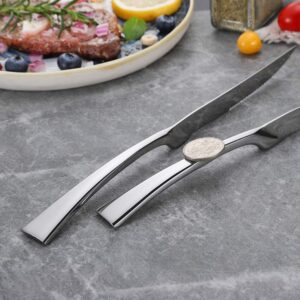 Lemeya 6 Pieces Steak Knives Set of 6,Stainless Steel Standing Steak Knife,Ultra-Sharp Serrated Steak Knives-10 Inch,Mirror Polished,Dishwasher Safe