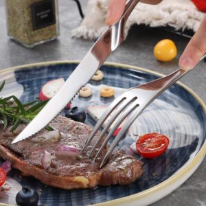 Lemeya 6 Pieces Steak Knives Set of 6,Stainless Steel Standing Steak Knife,Ultra-Sharp Serrated Steak Knives-10 Inch,Mirror Polished,Dishwasher Safe