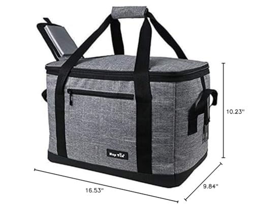 Hap Tim Soft Cooler Bag 40-Can Large Reusable Grocery Bags Soft Sided Collapsible Travel Cooler for Outdoor Travel Hiking Beach Picnic BBQ Party(US13634-Grey)