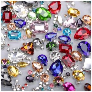 sew on rhinestones, choupee 130pcs sew on glass rhinestone metal back prong setting sewing claw rhinestone mixed shapes for costume, clothes, garments, dress, earring, belt and shoes