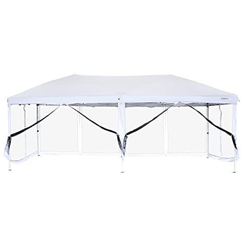 VINGLI 10x20 Pop Up Canopy with Sidewalls Wheeled Bag Pop Up Screen Tent Camping Gazebo Screened in Canopy for Camping Canopy Tent with Netting (White)