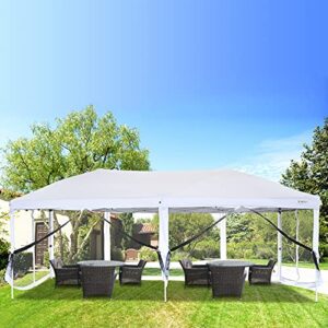 VINGLI 10x20 Pop Up Canopy with Sidewalls Wheeled Bag Pop Up Screen Tent Camping Gazebo Screened in Canopy for Camping Canopy Tent with Netting (White)