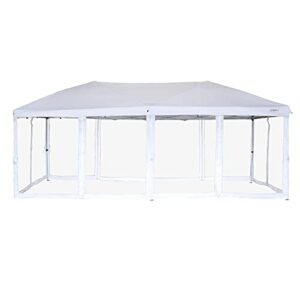 VINGLI 10x20 Pop Up Canopy with Sidewalls Wheeled Bag Pop Up Screen Tent Camping Gazebo Screened in Canopy for Camping Canopy Tent with Netting (White)