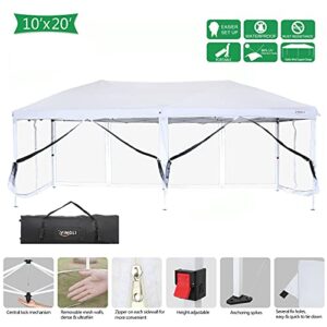 VINGLI 10x20 Pop Up Canopy with Sidewalls Wheeled Bag Pop Up Screen Tent Camping Gazebo Screened in Canopy for Camping Canopy Tent with Netting (White)