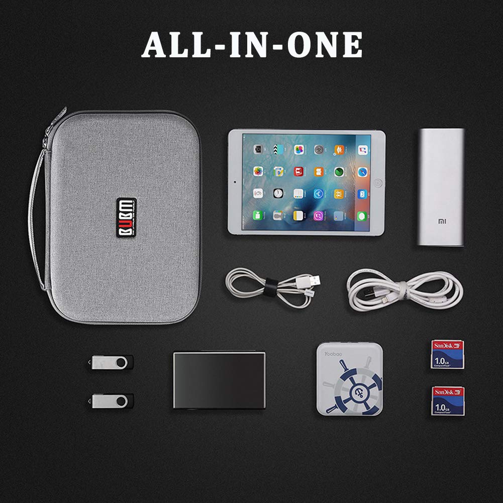 BUBM Electronic Organizer, Hard Shell Travel Gadget Case with Handle for Cables,Power Bank and More, Fit for iPad Mini