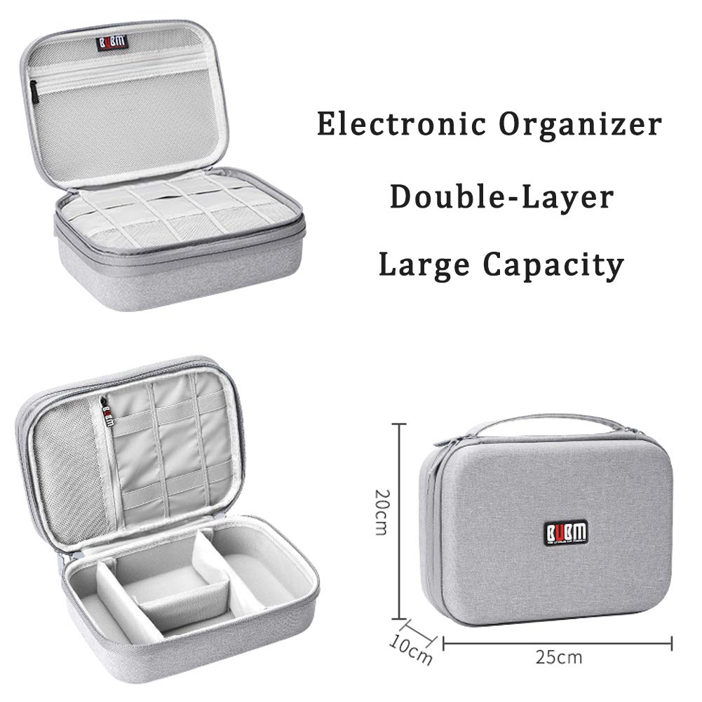 BUBM Electronic Organizer, Hard Shell Travel Gadget Case with Handle for Cables,Power Bank and More, Fit for iPad Mini