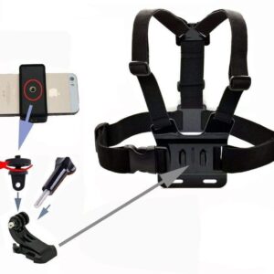 Action Camera Accessories Handlebar Head Chest Mount Strap Harness Adaptor with Cell Phone Clip for Gopro Hero/iPhone 15 14 13 12 11 Pro Max