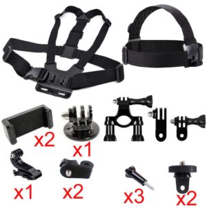 Action Camera Accessories Handlebar Head Chest Mount Strap Harness Adaptor with Cell Phone Clip for Gopro Hero/iPhone 15 14 13 12 11 Pro Max