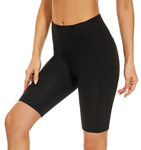 Custer's Night Biker Shorts Women High Waist Out Pocket Yoga Short Tummy Control Workout Running 4 Way Stretch Yoga Leggings Black XL