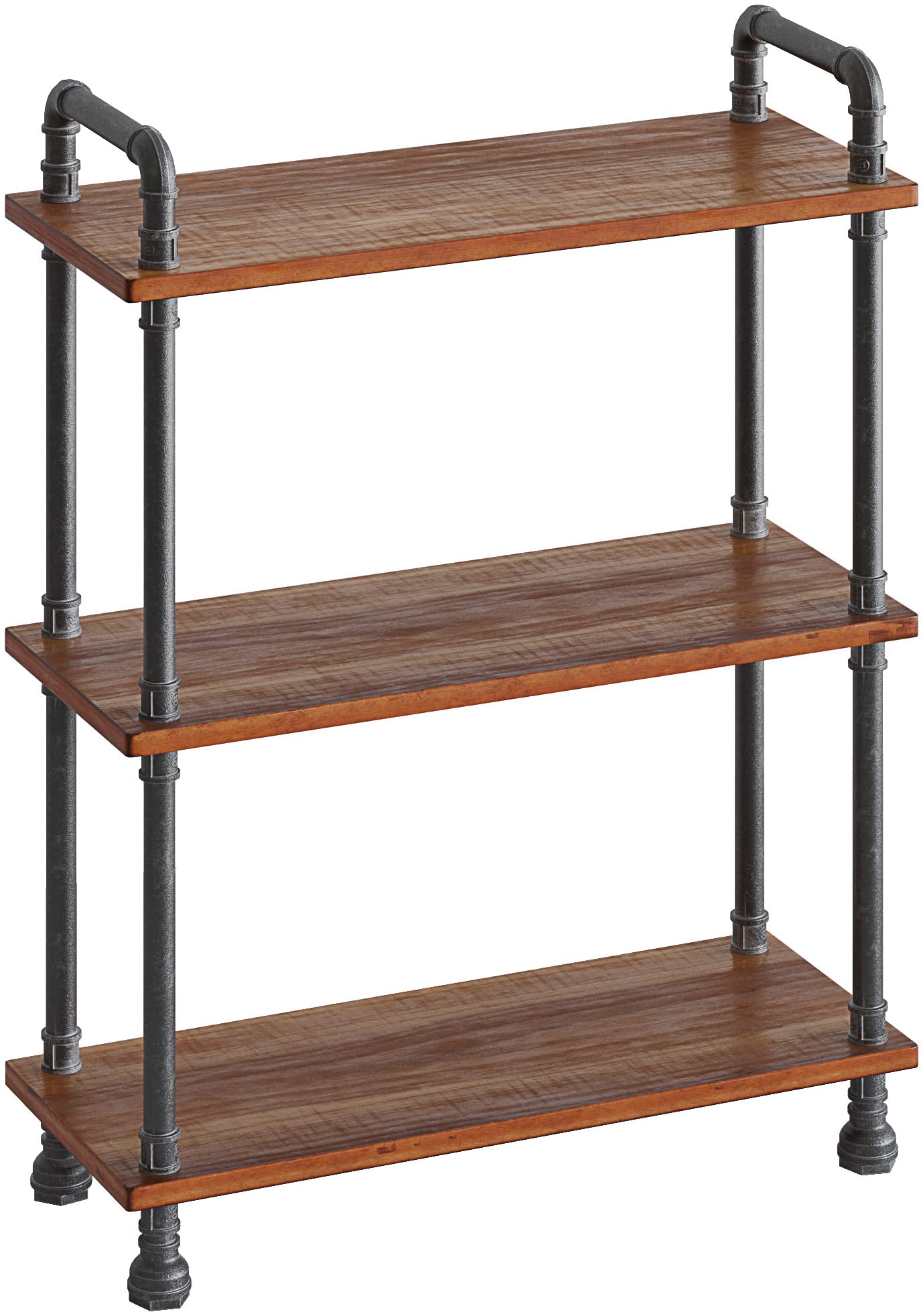 Barnyard Designs Rustic Industrial Bookshelf - Real Pine Wood with Sturdy Metal Frame - Tier Bookcase for Displaying Decor - No Tools Required Assembly (3-Shelf)