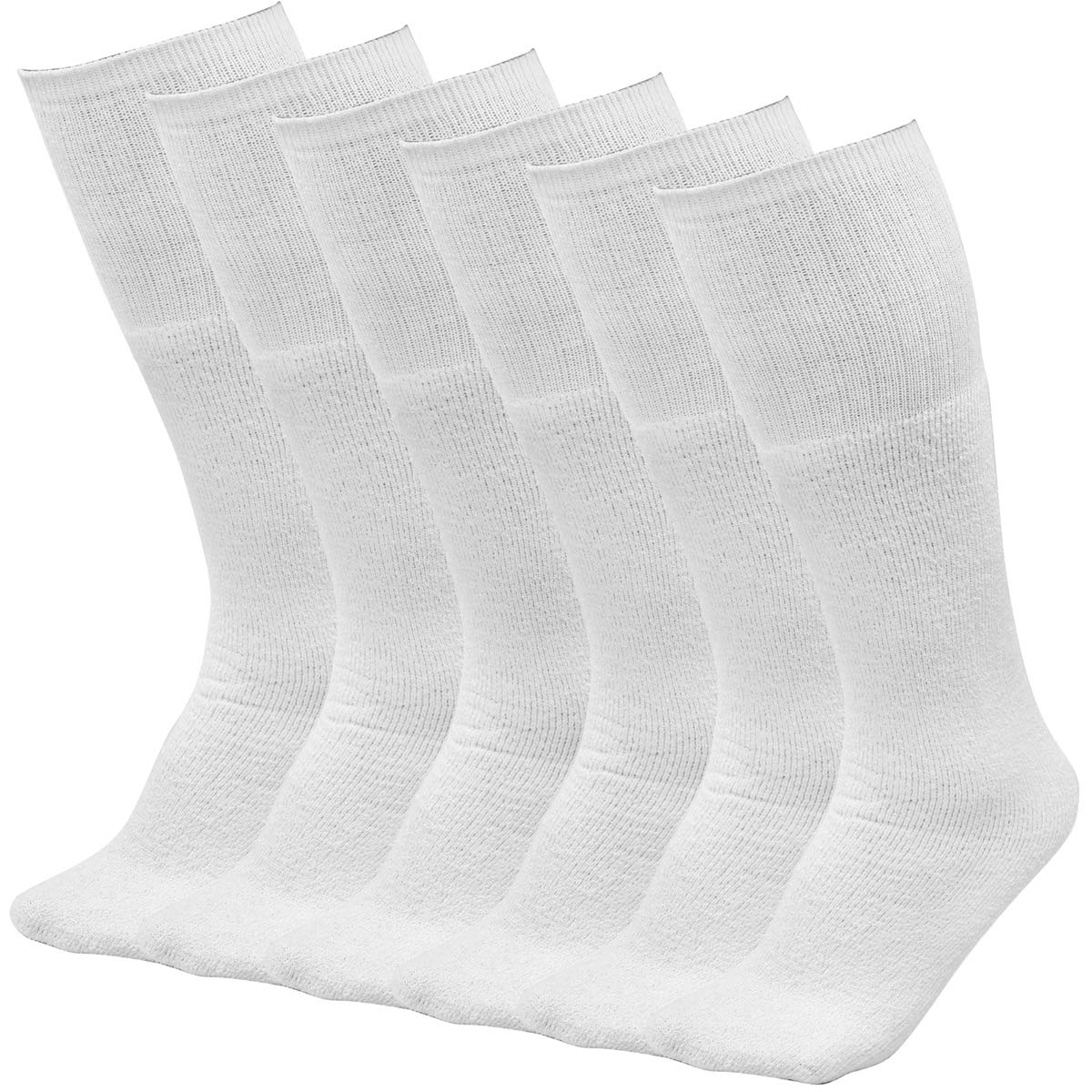 Falari 6 Pairs Men's Athletic Tube Socks Mid-Calf - 25" Length - Size 10-15 White