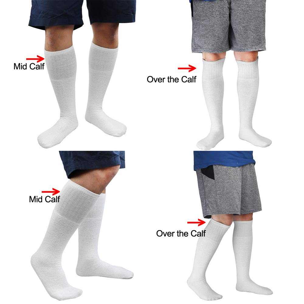 Falari 6 Pairs Men's Athletic Tube Socks Mid-Calf - 25" Length - Size 10-15 White