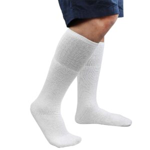 Falari 6 Pairs Men's Athletic Tube Socks Mid-Calf - 25" Length - Size 10-15 White