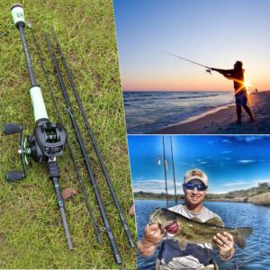 Sougayilang Ultralight Fishing Rod Reel Combos Portable Light Weight High Carbon 4 Pc Baitcaster Fishing Pole with Baitcasting Reel for Travel Freshwater Fishing-2.4M-Right Handed