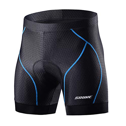 Souke Sports Men's Cycling Underwear Shorts 4D Padded Bike Bicycle MTB Liner Shorts with Anti-Slip Leg Grips(Blue, X-Large)