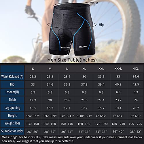 Souke Sports Men's Cycling Underwear Shorts 4D Padded Bike Bicycle MTB Liner Shorts with Anti-Slip Leg Grips(Blue, X-Large)
