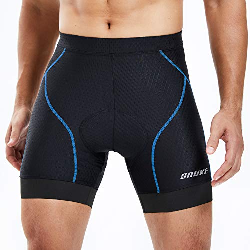 Souke Sports Men's Cycling Underwear Shorts 4D Padded Bike Bicycle MTB Liner Shorts with Anti-Slip Leg Grips(Blue, X-Large)