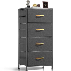 romoon dresser for bedroom, storage tower with 4 drawers, fabric dresser with easy pull handle, clothes organizer for living room, hallway, entryway, closets (dark grey)