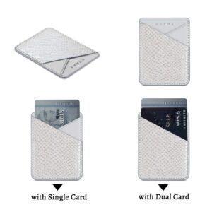 LUVI Phone Wallet Sticker Card Holder for Phone Case Credit Card Holder for Back of Phone Pocket Sleeves Stick on PU Leather Wallet with Glossy Snake Skin Silver