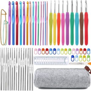 72 Pcs Crochet Hooks Set, Crochet Hooks Kit Plus Large Eye Blunt Needles Ergonomic Yarn Knitting Needles Marking Clips Tools Set with Crochet Needle Accessories