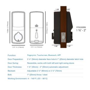 Lockly Secure Plus Deadbolt | Bluetooth Digital Door Lock, Fingerprint Scanner, Touchscreen Keypad, App Control, Auto Lock, Keyless Entry Door Lock (PGD728FMB, Venetian Bronze)