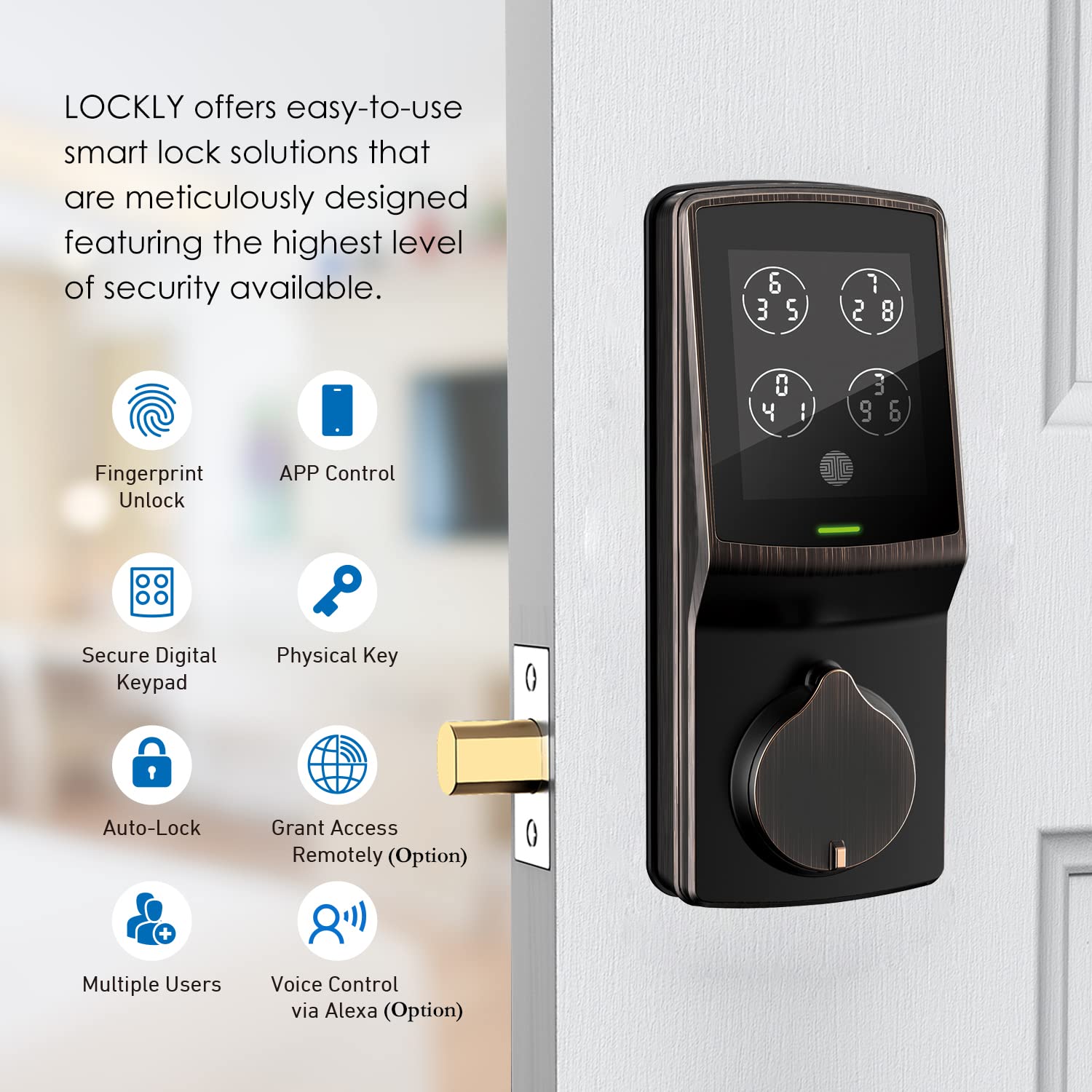 Lockly Secure Plus Deadbolt | Bluetooth Digital Door Lock, Fingerprint Scanner, Touchscreen Keypad, App Control, Auto Lock, Keyless Entry Door Lock (PGD728FMB, Venetian Bronze)