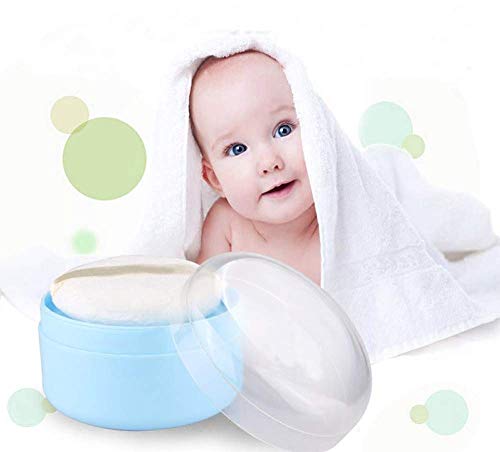 Onwon After-Bath Puff Box Empty Body Powder Container Dispenser Case with Sifter and Powder Puffs for Home and Travel Use