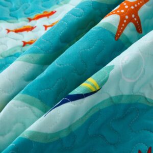 TT LINENS 2 Piece Kids Quilt Set Lightweight Bedspread Decoration Throw Blanket Teens Boys Girls Bed Printed Beach Sea Sea Life Bedding Coverlet Comforter Set/ 277 Fish Quilt (Twin)