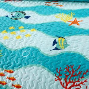 TT LINENS 2 Piece Kids Quilt Set Lightweight Bedspread Decoration Throw Blanket Teens Boys Girls Bed Printed Beach Sea Sea Life Bedding Coverlet Comforter Set/ 277 Fish Quilt (Twin)