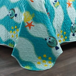 TT LINENS 2 Piece Kids Quilt Set Lightweight Bedspread Decoration Throw Blanket Teens Boys Girls Bed Printed Beach Sea Sea Life Bedding Coverlet Comforter Set/ 277 Fish Quilt (Twin)