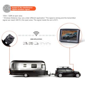 Digital Wireless Backup System, Waterproof and Night Vision Wireless License Plate Rear View Camera + 4.3’’ Wireless Display for RV, Cars, Truck, Vans