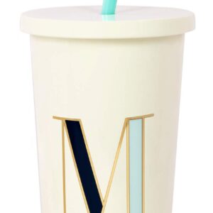 Kate Spade New York Insulated Initial Tumbler with Reusable Straw, 20 Ounce Acrylic Travel Cup with Lid, M (Blue)