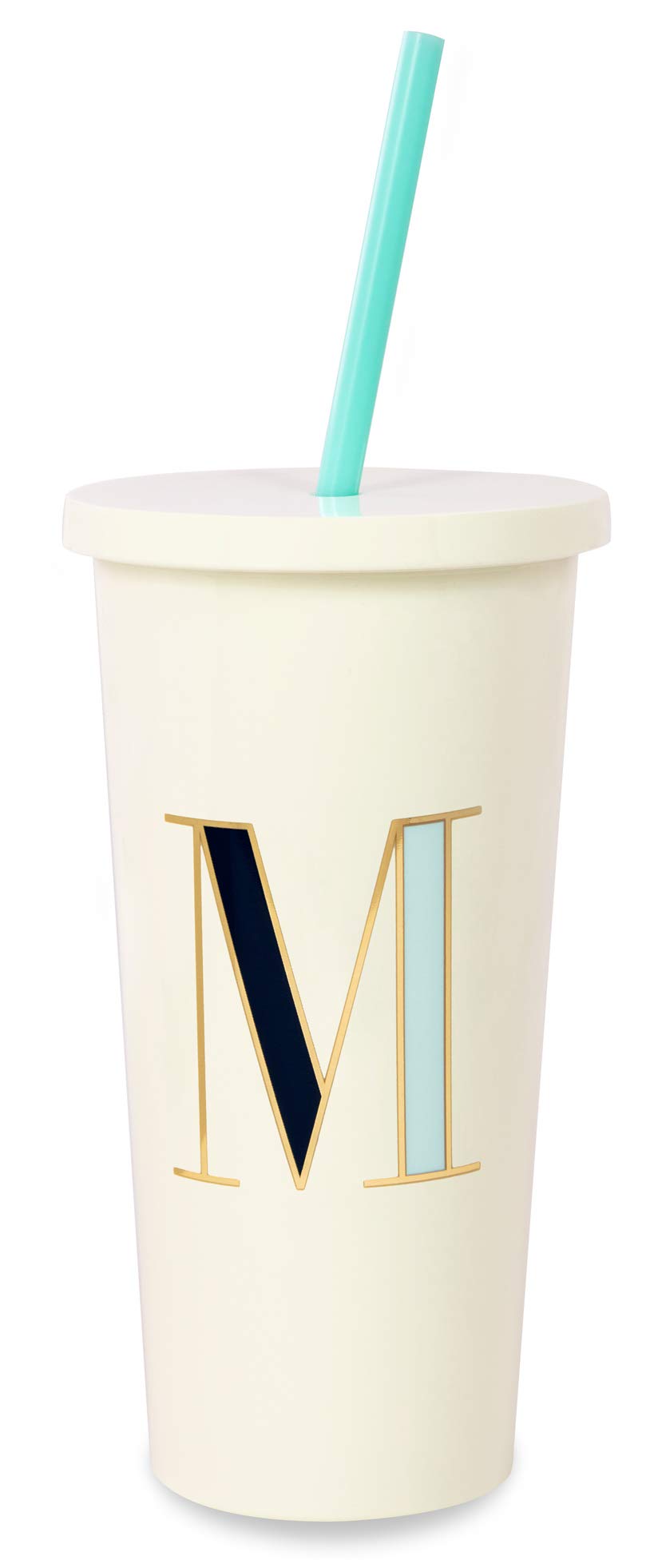 Kate Spade New York Insulated Initial Tumbler with Reusable Straw, 20 Ounce Acrylic Travel Cup with Lid, M (Blue)